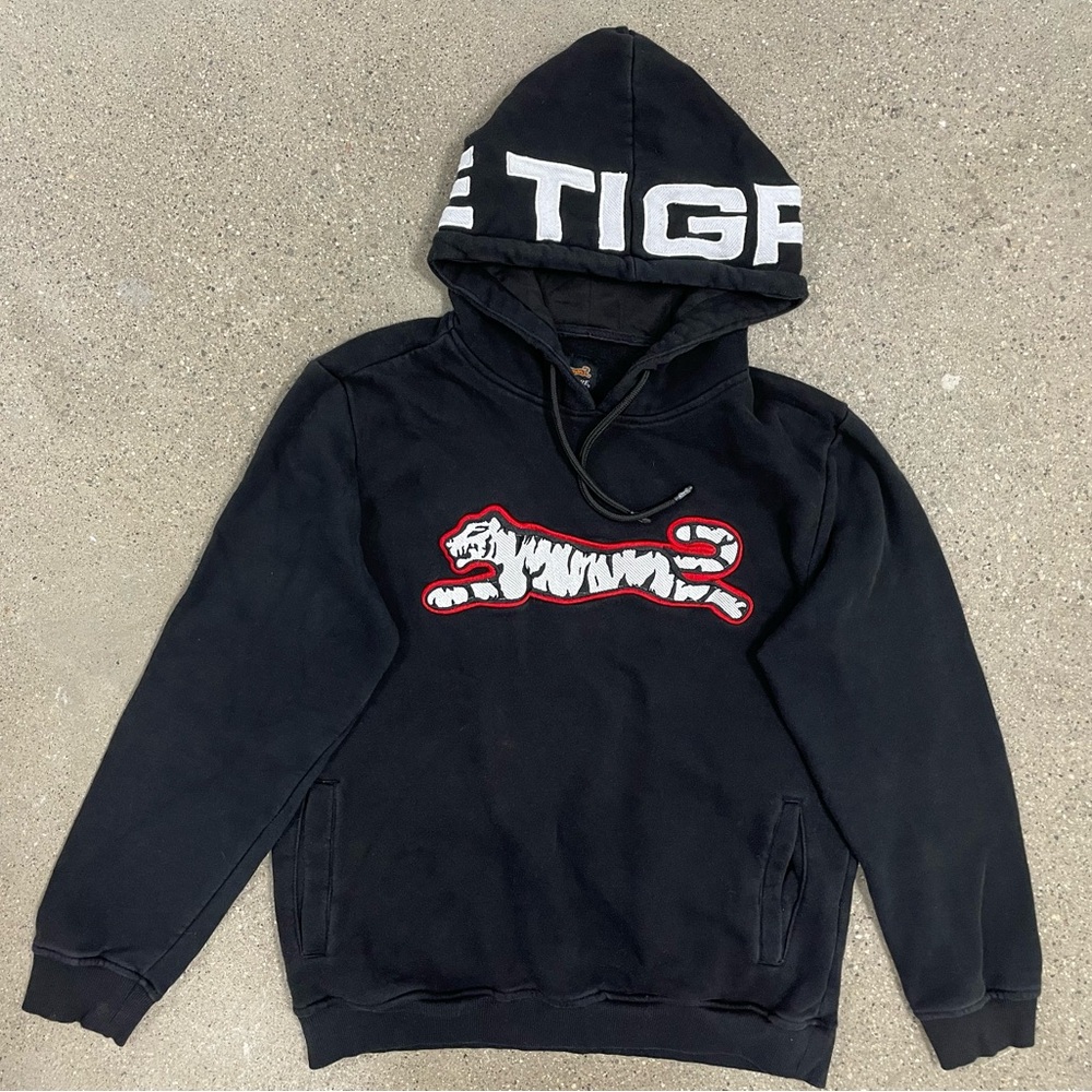 Le Tigre Men's Medium Chenille Embroidered Tiger Logo Hoodie Sweatshirt - Black